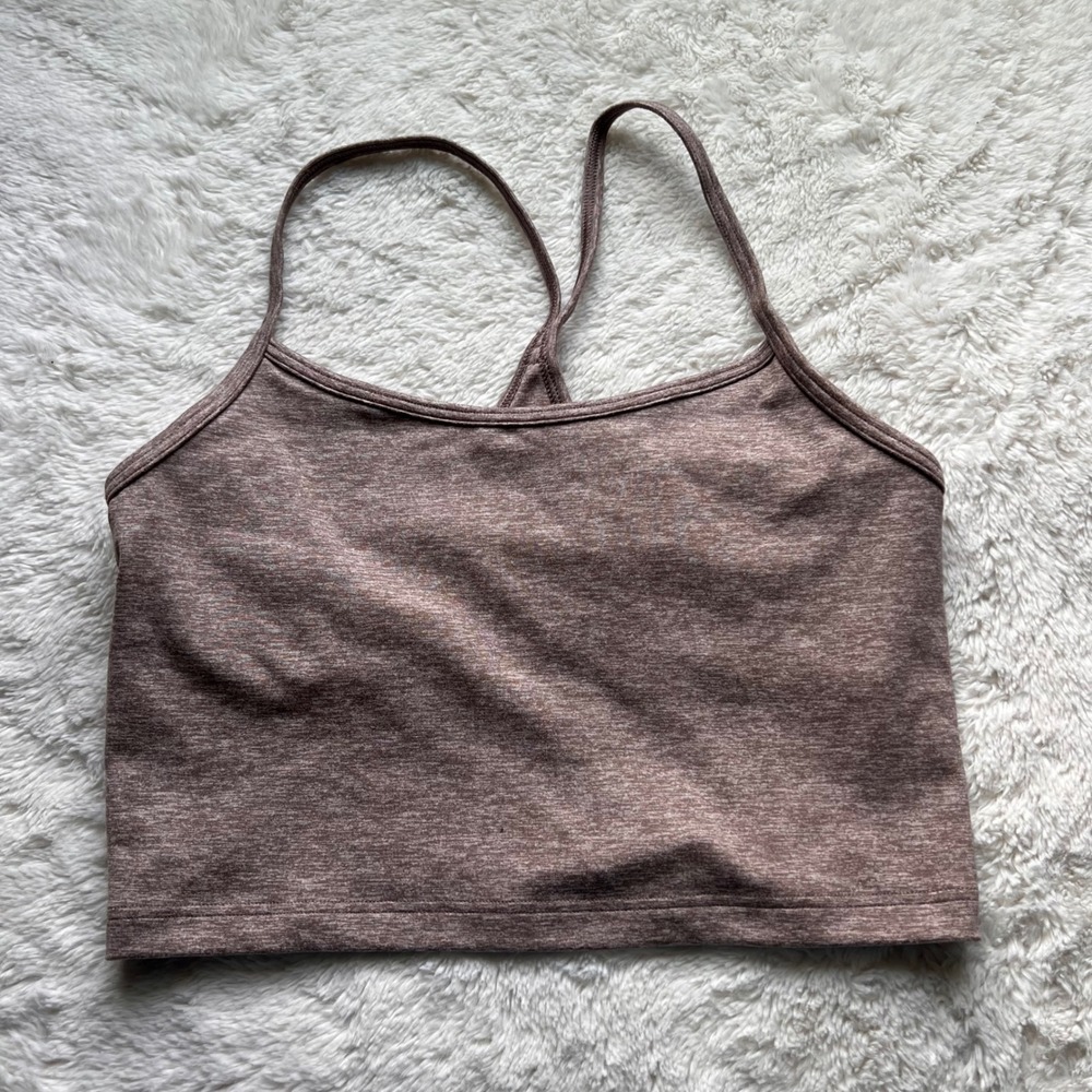 OFFLINE by Aerie Recharge Heathered Brown Cami Sports Bra Y-Back Small Spaghetti